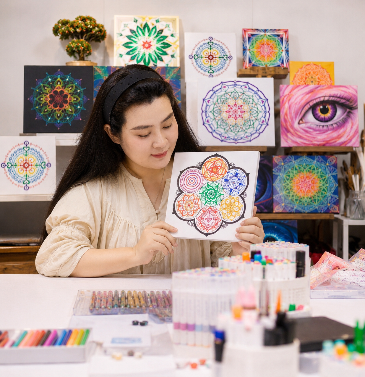 Iris đang vẽ Mandala